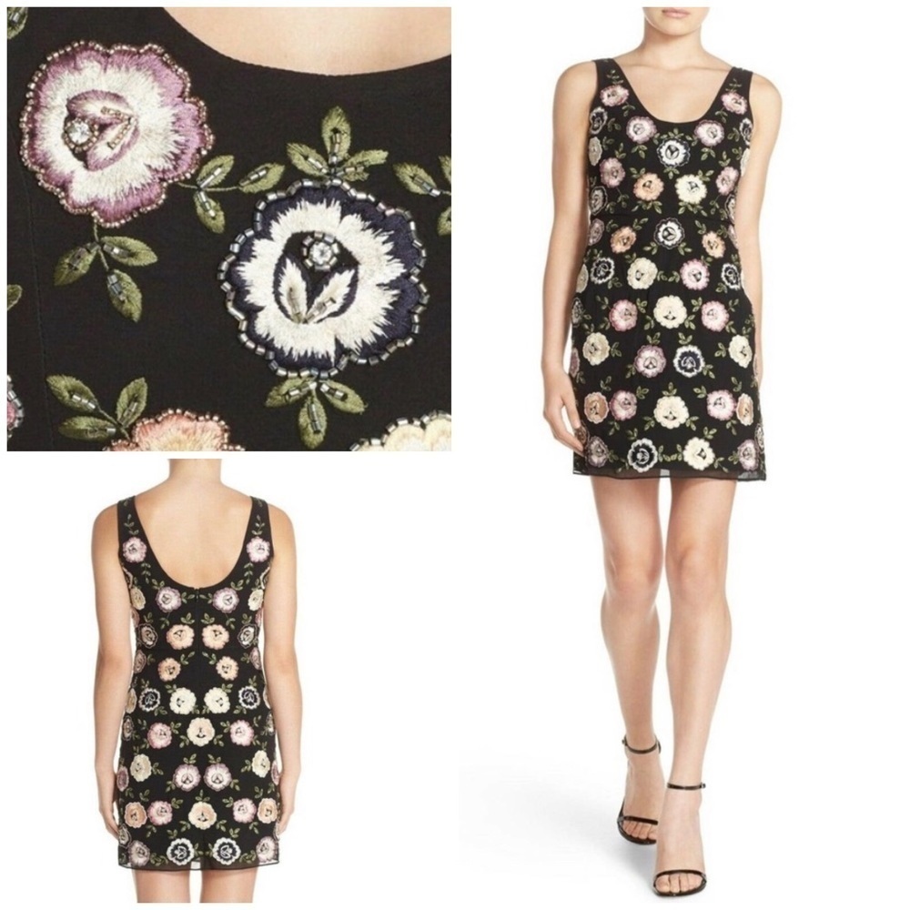 EUC Needle & Thread Beaded Floral Embroidered Embellished Cocktail Sheath Dress 